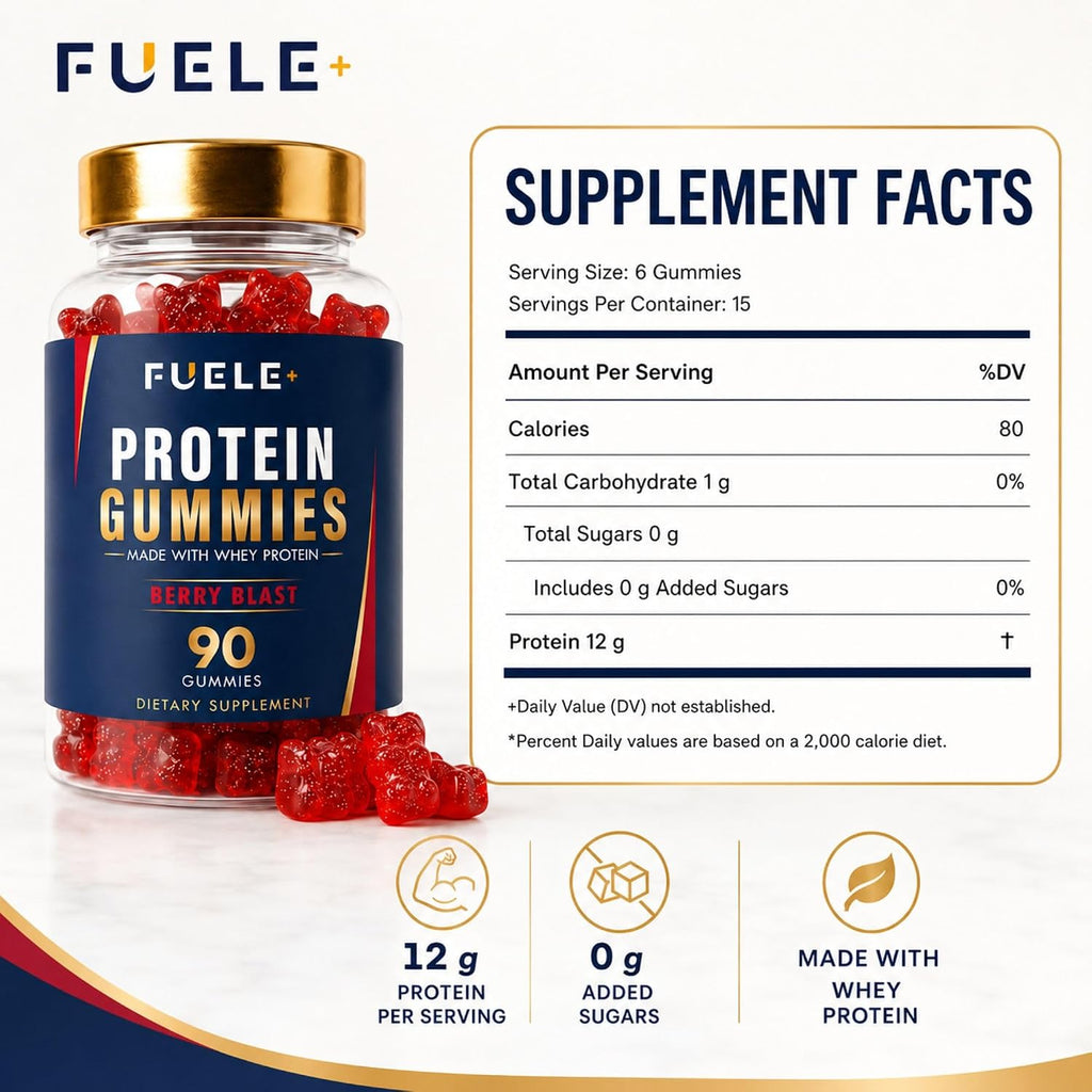 Protein Gummies – 12G Protein per Serving, Mixed Berry Flavor, No Added Sugar, Vegetarian-Friendly, Supports Muscle Recovery