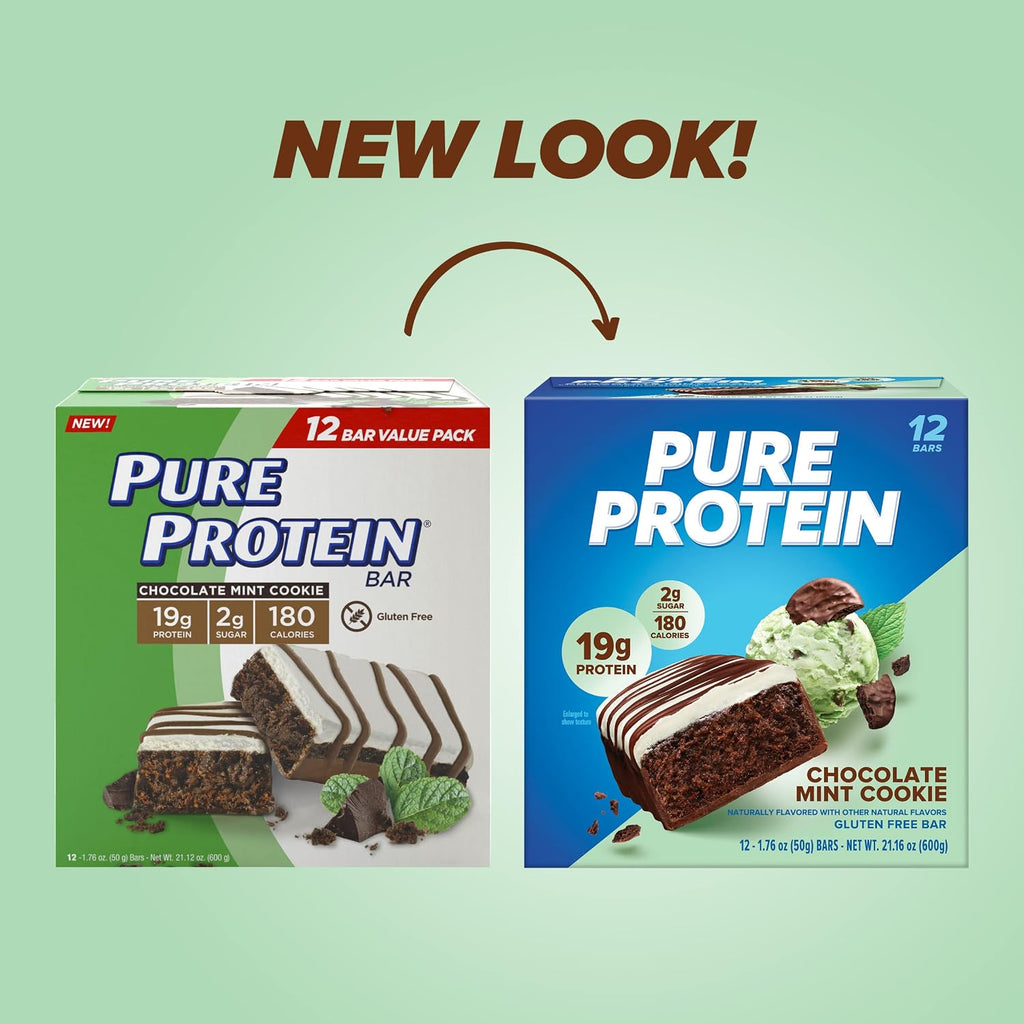 Pure Protein Chocolate Mint Cookie Protein Bars, 20G Protein, 12 Ct