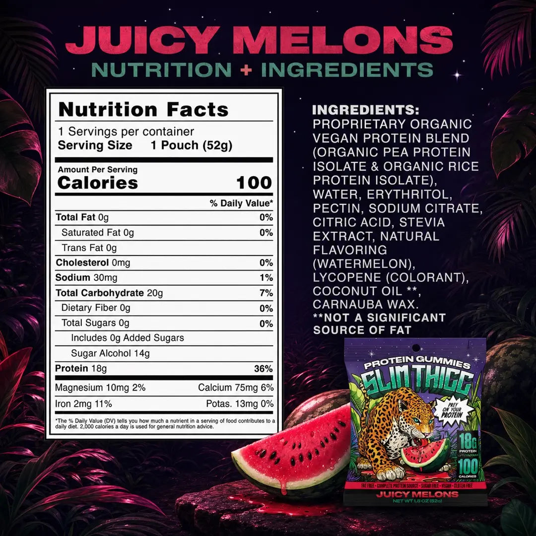 Slimthicc Protein Gummies 18G Complete Protein 100 Calories Zero Sugar Vegan Gluten-Free High-Protein Snack Great Protein Snacks Healthy Protein Snack
