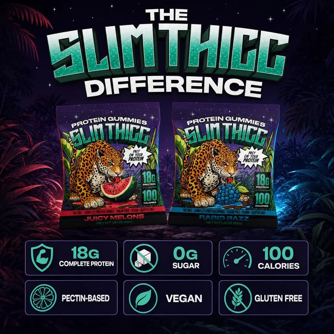 Slimthicc Protein Gummies 18G Complete Protein 100 Calories Zero Sugar Vegan Gluten-Free High-Protein Snack Great Protein Snacks Healthy Protein Snack