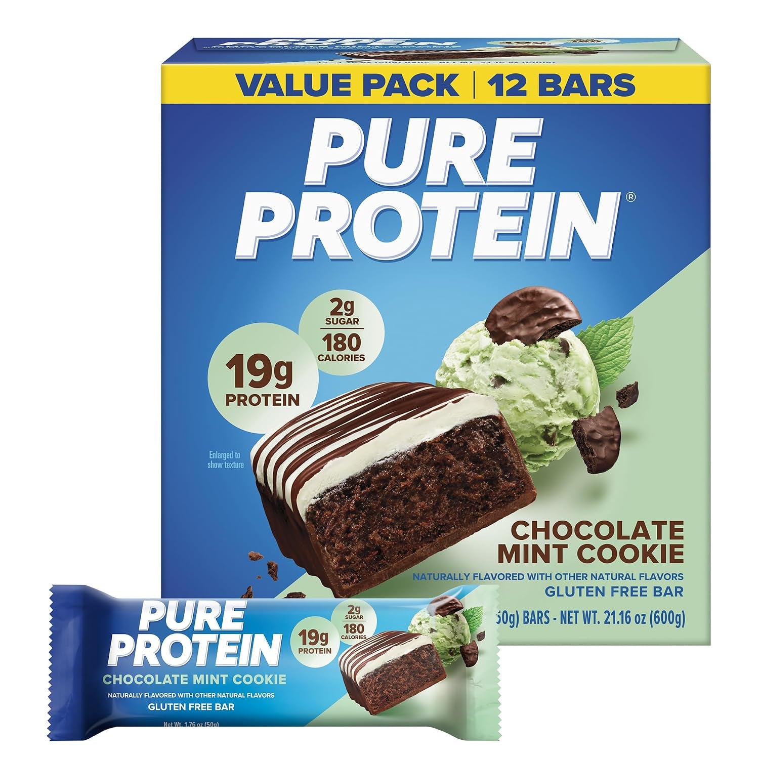 Pure Protein Chocolate Mint Cookie Protein Bars, 20G Protein, 12 Ct