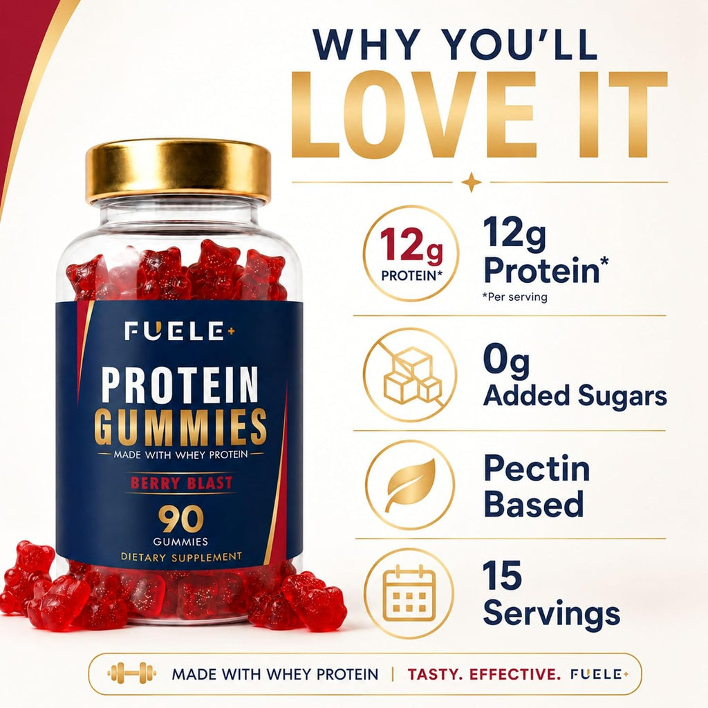 Protein Gummies – 12G Protein per Serving, Mixed Berry Flavor, No Added Sugar, Vegetarian-Friendly, Supports Muscle Recovery
