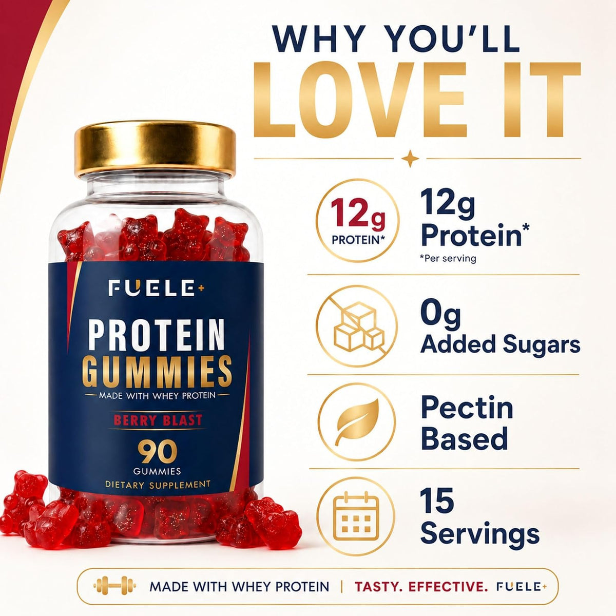Protein Gummies – 12G Protein per Serving, Mixed Berry Flavor, No Added Sugar, Vegetarian-Friendly, Supports Muscle Recovery
