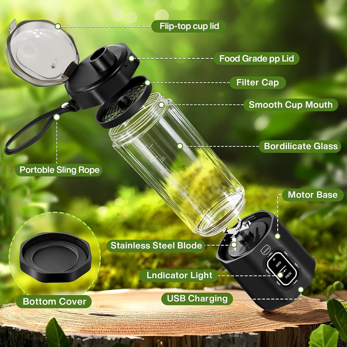 Upgrade 700 ML Portable Smoothie Blender, Rechargeable Blende -Black