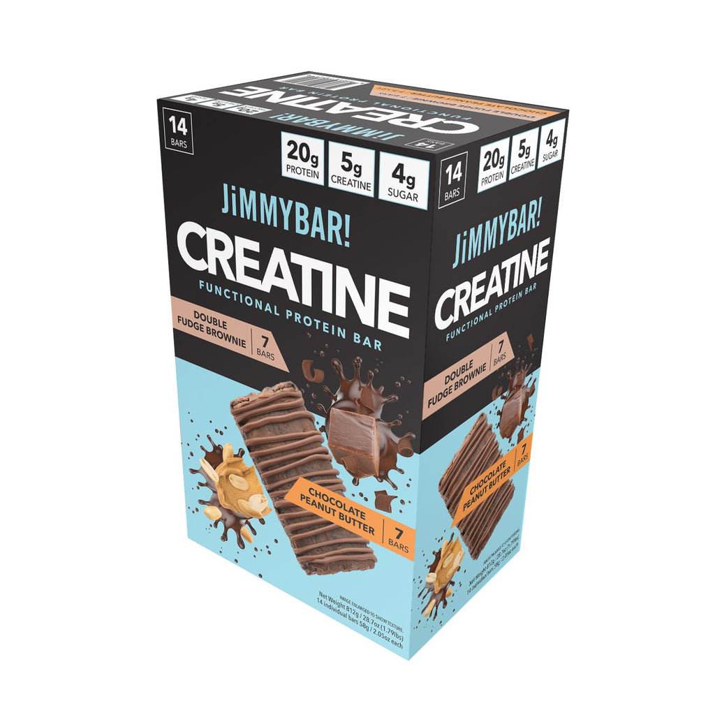 ! Creatine Protein Bar Variety Pack, Chocolate Peanut Butter & Fudge Brownie, 20G Protein, 5G Creatine per Bar, Ready-To-Eat Snack Food Bar, 14 Bars