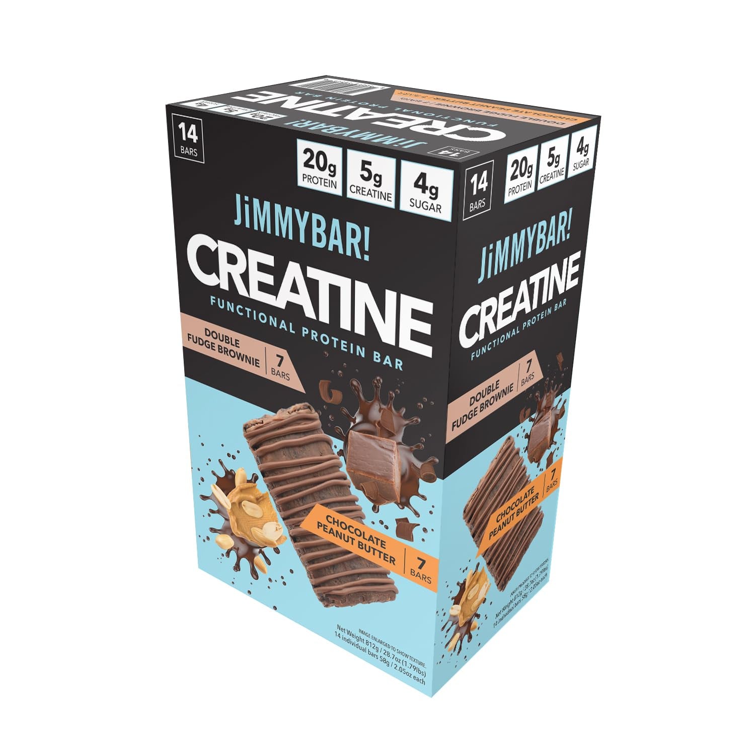 ! Creatine Protein Bar Variety Pack, Chocolate Peanut Butter & Fudge Brownie, 20G Protein, 5G Creatine per Bar, Ready-To-Eat Snack Food Bar, 14 Bars