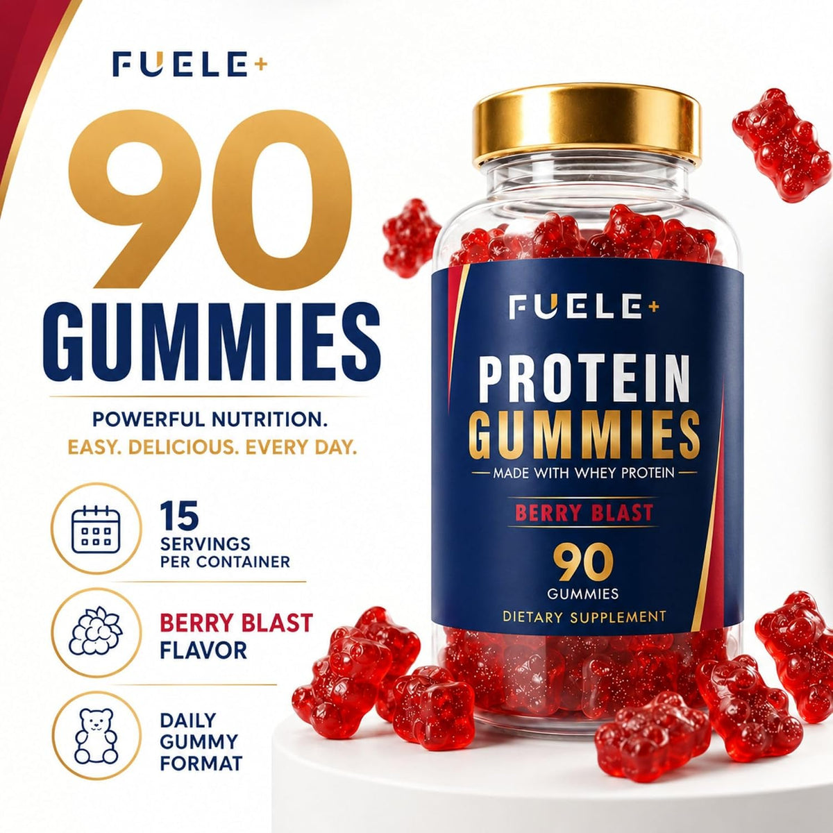 Protein Gummies – 12G Protein per Serving, Mixed Berry Flavor, No Added Sugar, Vegetarian-Friendly, Supports Muscle Recovery