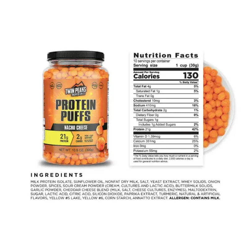 Twin Peaks Protein Puffs - 21G of Protein, Low Carb, Keto Friendly Protein Snacks