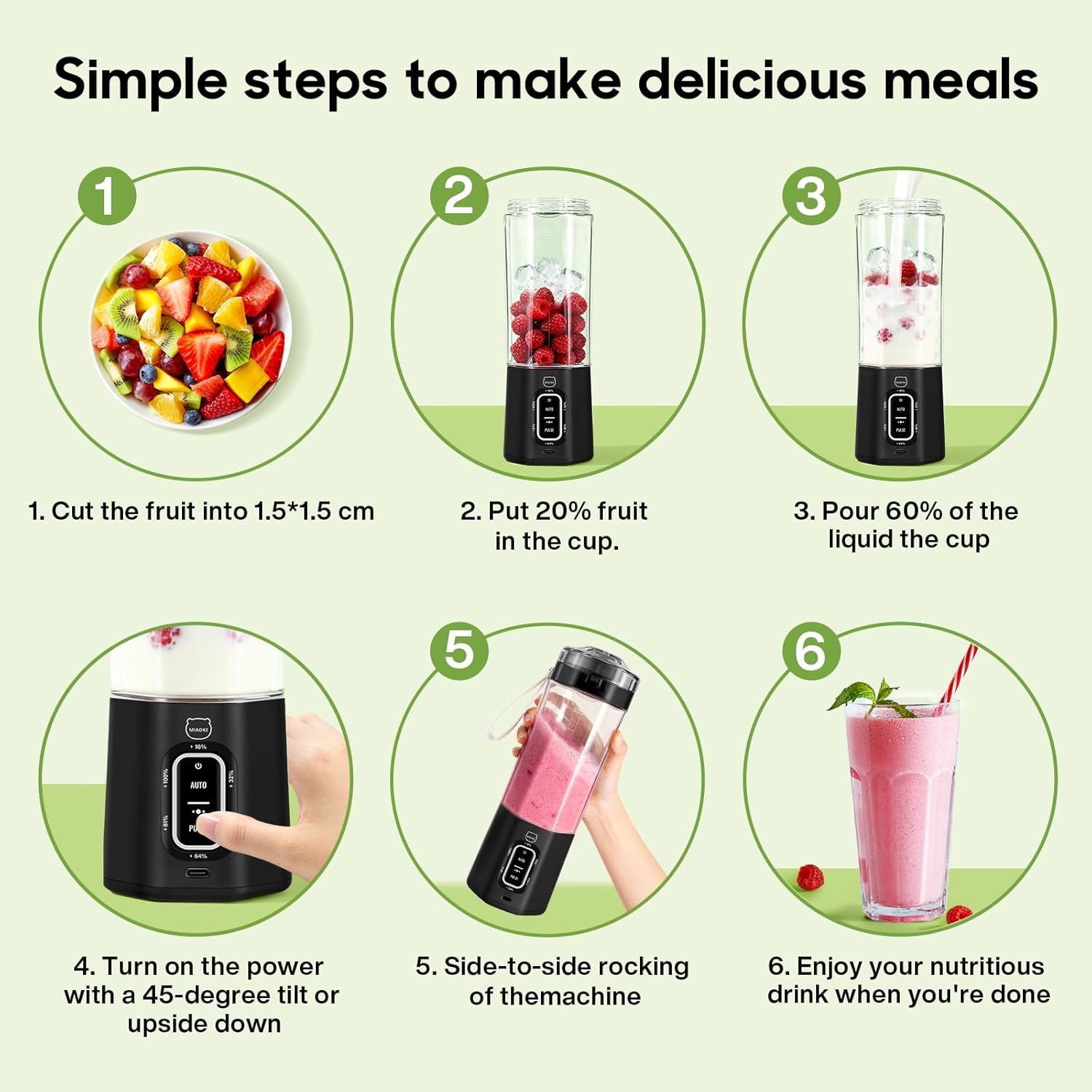 Upgrade 700 ML Portable Smoothie Blender, Rechargeable Blende -Black