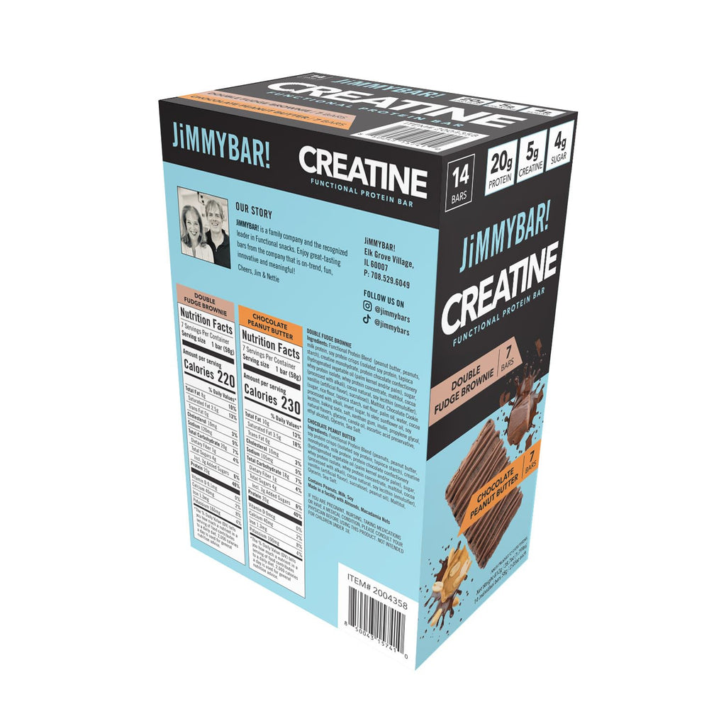 ! Creatine Protein Bar Variety Pack, Chocolate Peanut Butter & Fudge Brownie, 20G Protein, 5G Creatine per Bar, Ready-To-Eat Snack Food Bar, 14 Bars