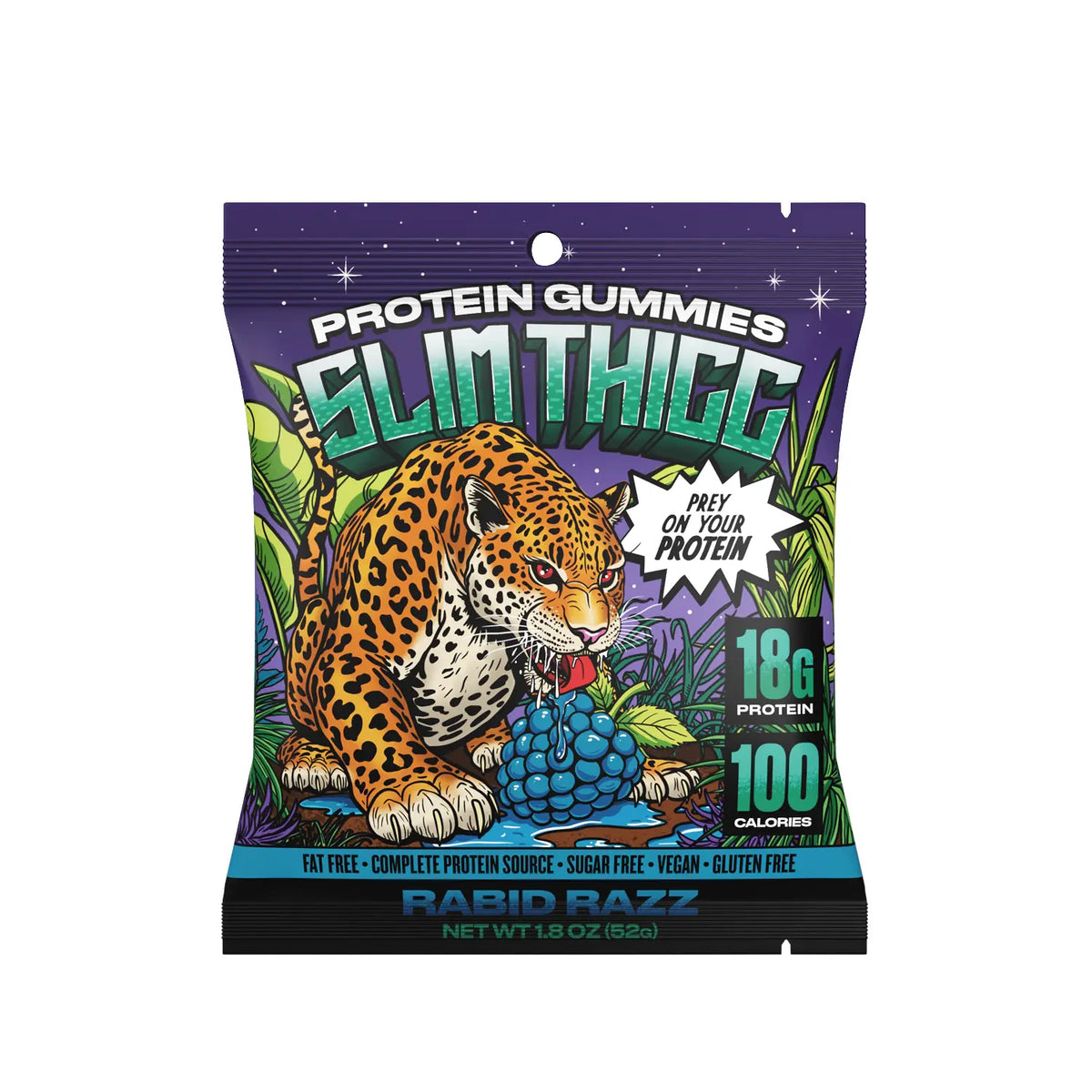 Slimthicc Protein Gummies 18G Complete Protein 100 Calories Zero Sugar Vegan Gluten-Free High-Protein Snack Great Protein Snacks Healthy Protein Snack