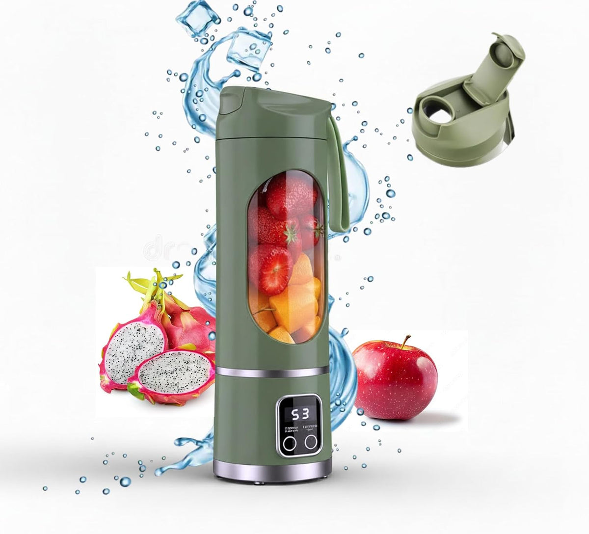 Portable Blender, 12-Blade Cordless Smoothie Maker, 15.2Oz with Ice Crush Power, USB-C Rechargeable, Leakproof, Bpa-Free, Self-Cleaning for Shakes, Protein, Juices, Frozen Fruit (Green, 7.4V)